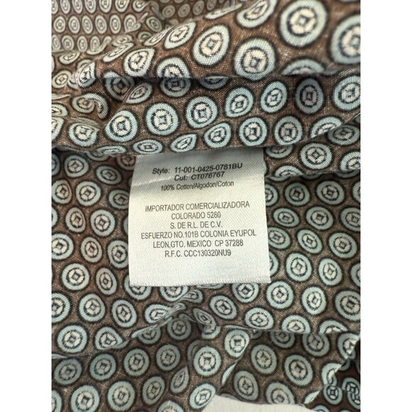 STETSON Pearl Snap Geometric Print Long Sleeve Western Shirt Brown/Teal Sz Large - Picture 10 of 11
